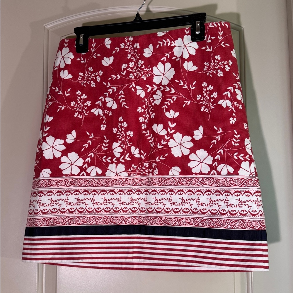 Ann Taylor Loft Pencil Skirt Women’s Sz 10 Striped Floral Lined Back Zip Cotton